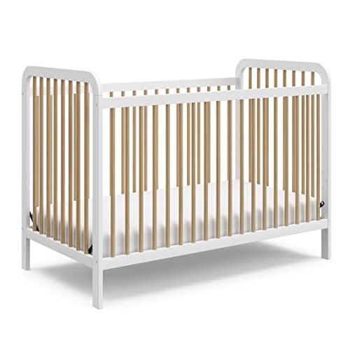 Storkcraft Pasadena 3-in-1 Convertible Crib (White with Driftwood) – GREENGUARD Gold Certified, Converts to Daybed and Toddler Bed, Fits Standard Full-Size Crib Mattress, Adjustable Mattress Height