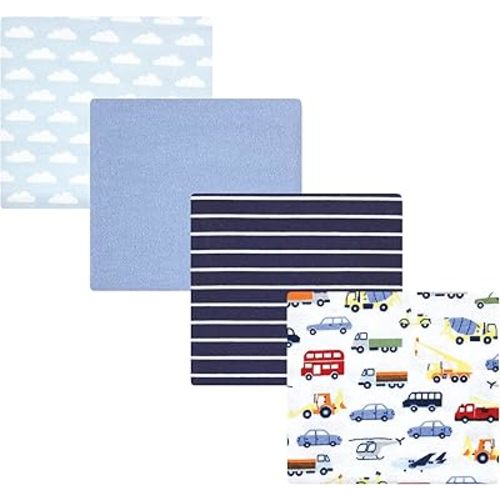 Hudson Baby Unisex Baby Cotton Flannel Receiving Blankets, Colorful Transportation, One Size