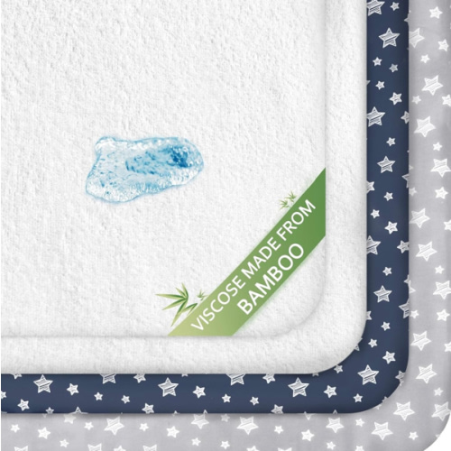 Crib Sheets & Waterproof Crib Mattress Protector for Boys 4 Pack Set, Viscose, Waterproof Crib Sheets Mattress Pad Cover, Grey & Navy