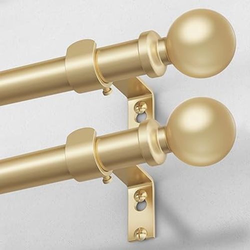 2 Pack Gold Curtain Rod 36-91 Inch, 1 Inch Adjustable Heavy Duty Curtain Rods for Windows, Decorative Modern Window Treatment Rods, Splicing Metal Drapery Pole, Easy Installation