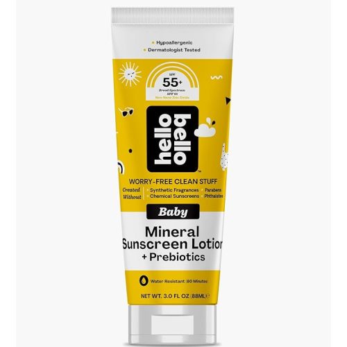 𝑯𝒆𝒍𝒍𝒐 𝑩𝒆𝒍𝒍𝒐 Baby Mineral SPF 55+ Sunscreen Lotion with Prebiotics for Infants, (3.0) fl oz.