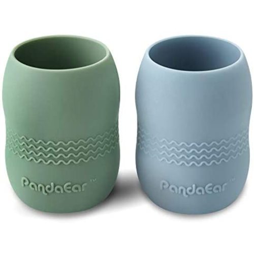 PandaEar (2 Pack 100% Tiny Silicone Drinking Training Cup for Baby and Toddler (Blue/Green)