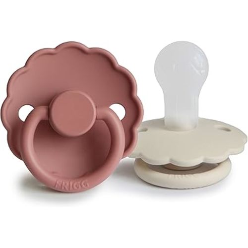 FRIGG Daisy SilkySoft Silicone Baby Pacifier | Made in Denmark | BPA-Free (Powder Blush/Cream, 0-6 Months)