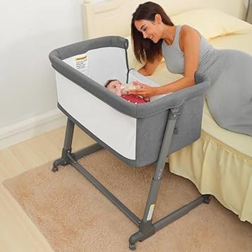 AMKE Baby Bassinets,All mesh Bedside Sleeper,Portable for Safe Co-Sleeping,Adjustable Crib,Baby Bed for Infant Newborn (Drak Gray)
