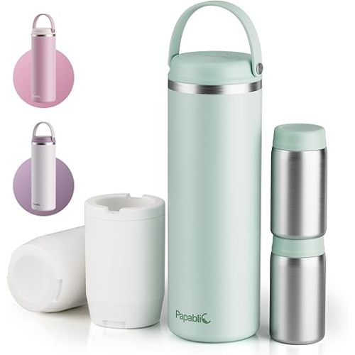 Papablic Innovative 360° CapsuleChill Breastmilk Cooler for 36H Safe Storage, 20oz Stress-Free Portable Breast Milk Chiller with 2pcs Stainless Steel Baby Bottles for Work & Travel, Mint Green