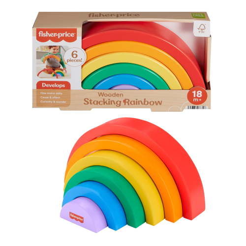Fisher-Price Wooden Stacking and Nesting Rainbow Building Toy for Toddlers, 6 Wood Pieces, 18 months