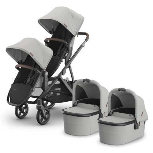 UPPAbaby Vista V3 Twin Stroller with RumbleSeat V3 + Bassinet Bundle - Savannah