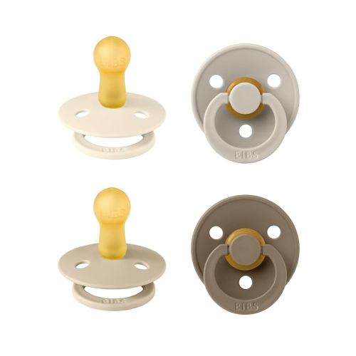 BIBS Colour Soother 4-Pack, BPA Free Dummy Pacifier, Round Nipple. Natural Rubber Latex, Made in Denmark, Size 2 (6-18 Months), Vanilla Mix