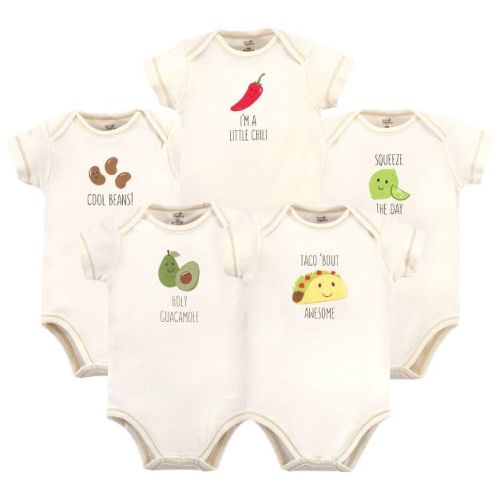 Touched By Nature Organic Cotton Bodysuits 5pk, Taco, 0-3 Months