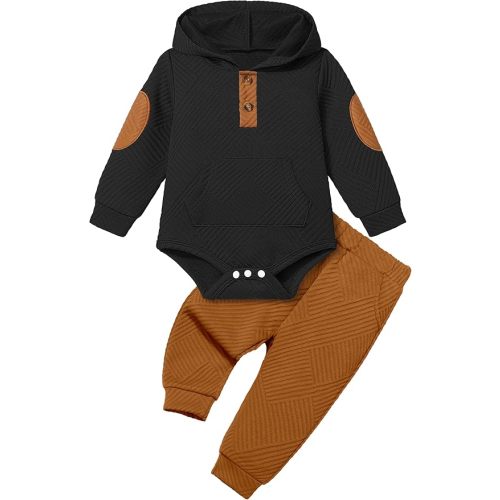 Fommy Baby Boy Clothes Colorblocked Long Sleeve Hoodie + Long Pants 2PCS Fall Winter Outfits Set