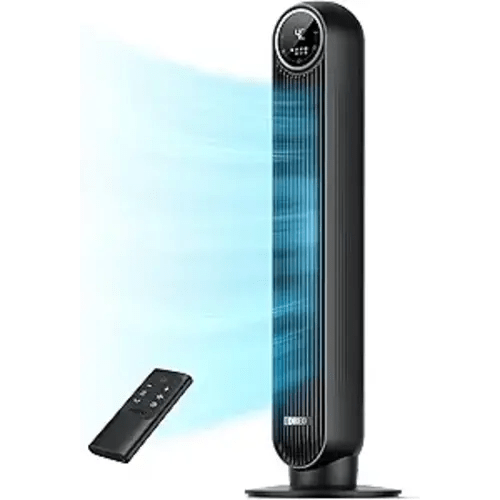 Dreo Tower Fan for Bedroom, 25ft/s Velocity Quiet Floor Fan, 90° Oscillating Fans for Indoors with 4 Speeds, 4 Modes, 8H Timer, Standing Fans, Bladeless Fan, Black, Nomad One (DR-HTF007)
