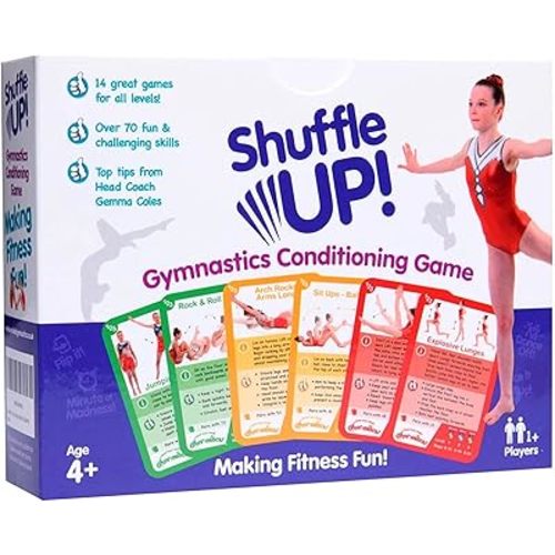 Shuffle Up Gymnastics Card Games - 70+ Fun & Active Skills Cards for Kids, Fitness Cards Develop Fundamentals, Stamina & Strength, Easy to Play for Kids | Multiple Skills Level Cards Include 2 Dices