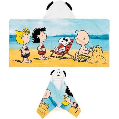 Franco Peanuts Snoopy Kids Super Soft Bath/Pool/Beach Soft Cotton Terry Hooded Towel Wrap, 24 in x 50 in, (Officially Licensed Product)