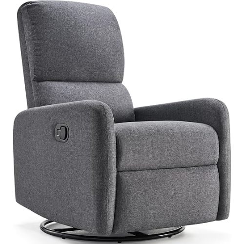 Jocisland Swivel Glider Rocking Recliner, Nursery Chair for Adults with 2 Massage Points, Rocker Reclining Single Sofa Armchair for Living Room Bedroom Nursing, Gray Linen