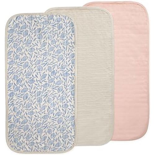 mushie Waterproof Changing Pad Liners | 100% Organic Cotton | Set of 3 (Blue Flowers Combo)
