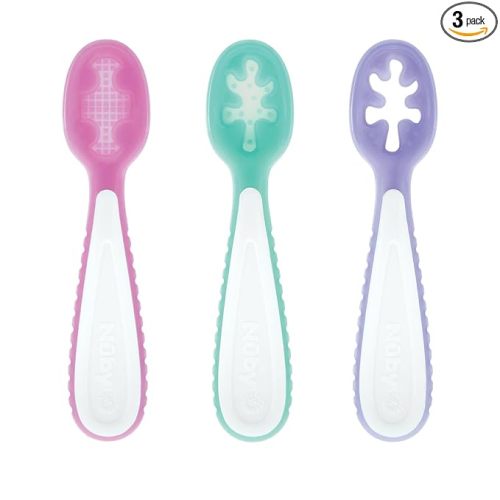 Nuby Baby's First Spoons Set - (3-Pack) Feeding Utensils for Babies - 6+ Months - Pink/Aqua/Purple