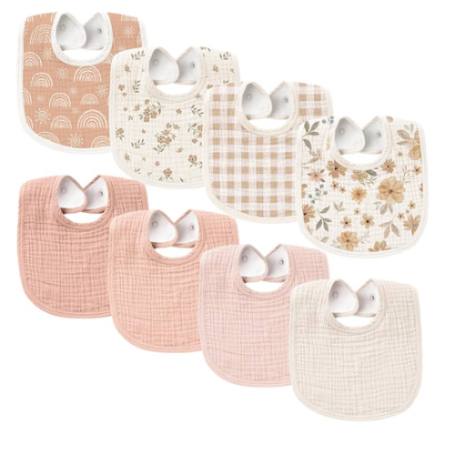 Konssy Muslin Baby Bibs 8 Pack Baby Bandana Drool Bibs Cotton for Unisex Boys and Girls, Soft Absorbent Set for Teething and Drooling