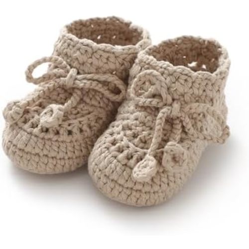 Hadetoto Baby Booties Hand Crochet Knit Cotton Bootie Soft Cozy Warm Socks Shoes Newborn First Walkers for Infant Boy Girl