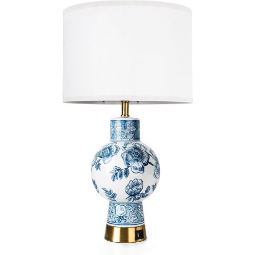 Vase-designed Table Lamp for Bedroom, Bedside Lamps for Nightstand, Minimalist Night Stand Light Lamp with Type-C and USB Ports, Classic Desk Table Lamp for Bedroom, Living Room, Dining Room, Office