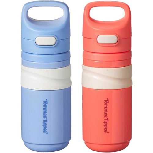 Tommee Tippee Insulated Flip Top Sporty Spill-Proof Toddler Water Bottle for 18 Months+, 11oz, Push-to-Open Lid Helps Keep Spout Clean, Pack of 2, Blue and Red