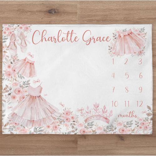 Ballerina Milestone Blanket Personalized Baby Girl Month Ballet Blanket Floral Nursery Custom Newborn Age Tracker New Mom Baby Shower Gift