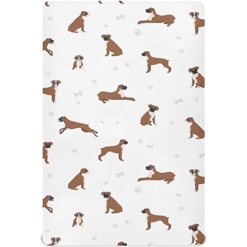 Crib Sheets for Boys Boxer Dog Toddler Baby Girl Sheets for Crib,Neutral Mini Crib Nursery Mattress Sheets Fitted,Crib Mattress Soft & Breathable 52 * 28 * 9In