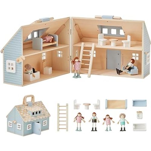 Olivia's Little World Wooden Quaint Little Cottage Dollhouse + Accessories for 3.5" Dolls, Multi