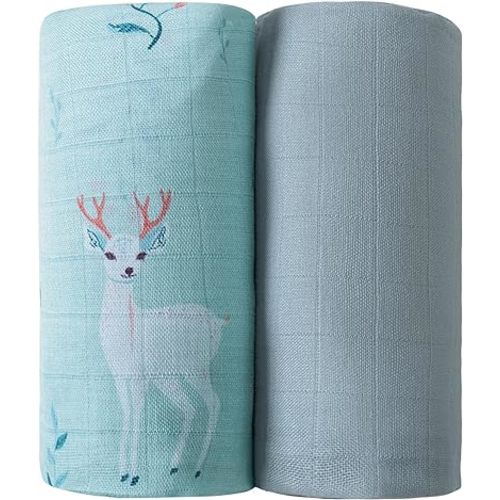 Viviland Muslin Swaddle Blankets, Baby Swaddle Wrap for Baby Boys and Girls, Breathable and Skin-Friendly Baby Receiving Blankets, Baby Essentials, Registry & Gift, 2-Pack Deer, 47 x 47 inches