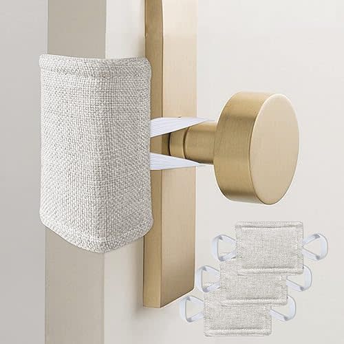 Door Silencer Quiet Door Closer Cushion, Padded Door Latch Cover for Nursery, Baby, Light Sleepers Noise Reduced Prevent from Locking for Toddler Safety - 4 x 3 inch, Natural Colored, Pack-3