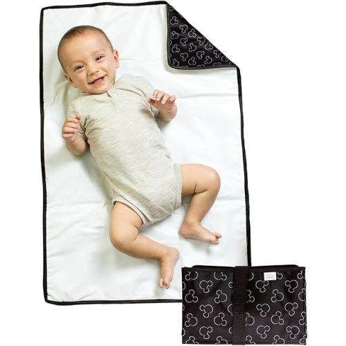 Disney Baby by J.L. Childress Full Body Portable Changing Pad - Disney Travel Essential - Padded, Waterproof, Foldable Diaper Changing Pad - Extra-Large 19" x 30" - Mickey Mouse Black