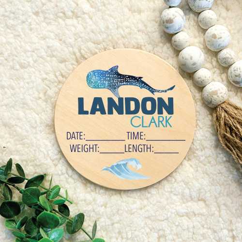 Birth Stats sign, whale shark hospital birth sign, baby birth stat sign for nursery, newborn name announcement, round birth stat sign
