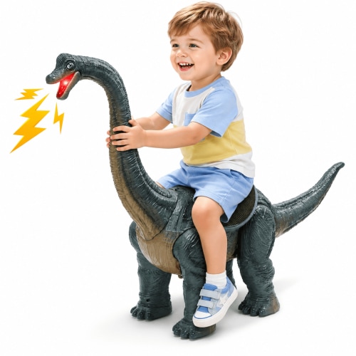 JoyStone Dinosaur Ride On Toy for Toddlers, Brachiosaurus Ride-On Push Car with Sound and Light, 4-Wheel Ride On with Traction Rope, Indoor Outdoor Toddler Toy Gift