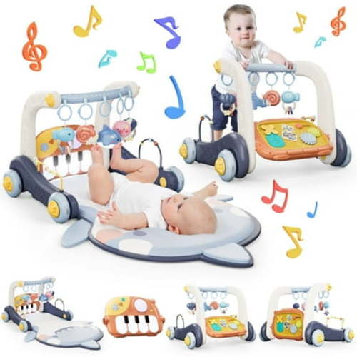 JoyStone 4 in 1 Baby Gym Play Mat & Baby Learning Walker, Baby Activity Mat with Kick and Play Piano for Infant Newborn, Gift 0-12 Months