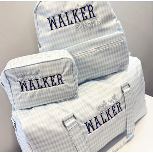 Wipeable Gingham Luggage Set for Boys - Custom Embroidered Nylon Travel Set
