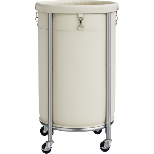 ELYKEN Laundry Hamper with Wheels, 110L Rolling Laundry Basket, Round Laundry Cart with Steel Frame and Removable Bag, 4 Casters and 2 Brakes, Dirty Clothes Hamper for Hotel, Home, Closet, Dorm, Cream
