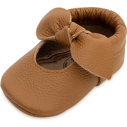 BirdRock Baby Bow and Knot Moccasins - Genuine Leather Baby Girl Shoes