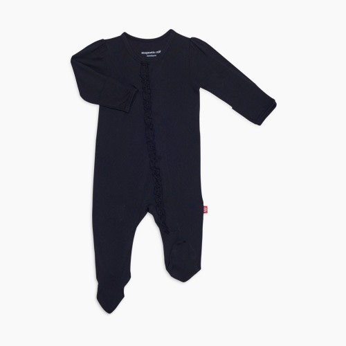 Magnetic Me Modal Magnetic Ruffle Footie - Onyx Jet Black, 0-3 M