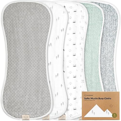 5-Pack Muslin Burp Cloths Baby Boy, Girl - Very Absorbent Baby Burp Cloth Rags, 8-Layers Viscose Derived from Bamboo Cotton Muslin Towel, Super Soft Spit Up Rags, No Shrink Washcloths (Nordic)