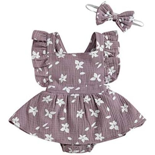 Baby Girls Floral Cotton Leotard Romper Newborn Daisy Playsuits Ruffled Sleeve Onesie Infant Jumpsuit Clothes Headband
