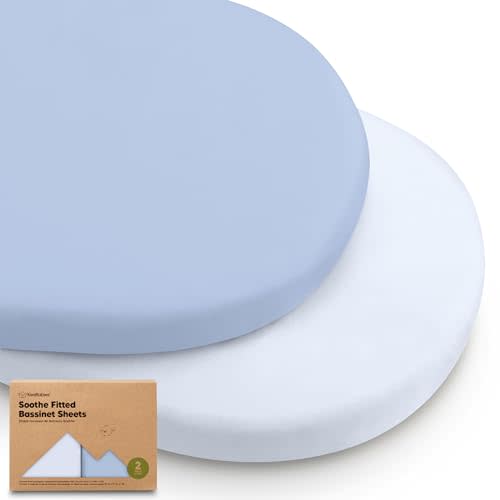 2pk Organic Baby Bassinet Sheets Boys, Girls, Fitted Sheet (Blue Flax) | 100% Cotton Bassinet Mattress Sheets, Compatible with Halo Bassinest Swivel Sleeper, Graco, Baby Delight, Universal Fitted
