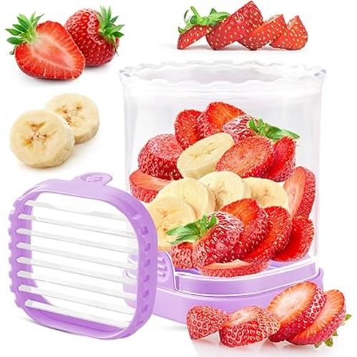 Creative Strawberry & Fruit Slicer - Detachable Cutter with Push Plate (Purple)