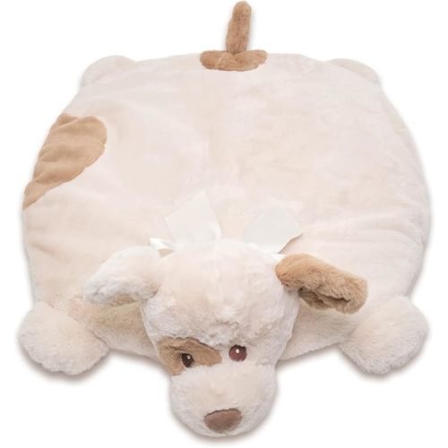 Bearington Baby Lil' Spot Belly Blanket, Beige Puppy Dog Plush Stuffed Animal Tummy Time Play Mat