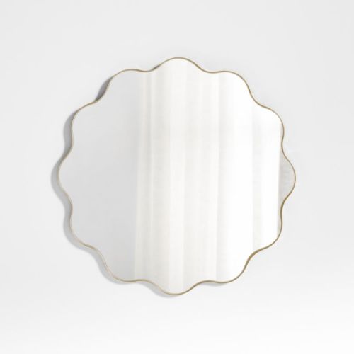 Waveland Round Scalloped Brass Wavy Wall Mirror
