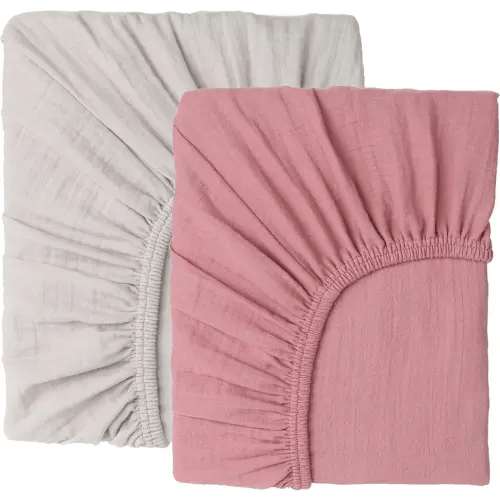Muslin Baby Crib Sheets Fitted -Crib Sheets Neutral Turkish Cotton, Ultra Soft & Breathable -Organic Cotton Crib Sheets for Boys &Girls, GOTS &Oeko-TEX® Certified (52x28, Cotton Latte &Neutral Rose)