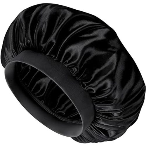 Prasacco Baby Kids Bonnets for 0-6 Months, Adjustable Bonnet for Kids Toddler Soft Silk Night Hats Baby Satin Bonnet Sleep Cap Sleeping Cap for Natural Hair Toddler Child Baby Girls Boys(Black)