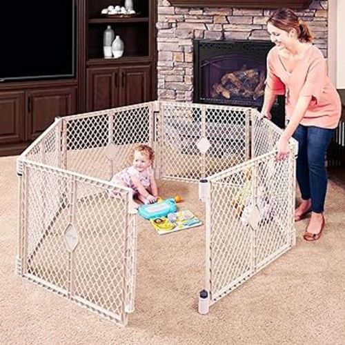 Toddleroo by North States Superyard 6 Panel Free Standing Play Yard, Indoor or Outdoor Baby Playpen, Baby Gate. Made in USA. 5.5 feet corner to corner play pen (26" Tall, Sand)