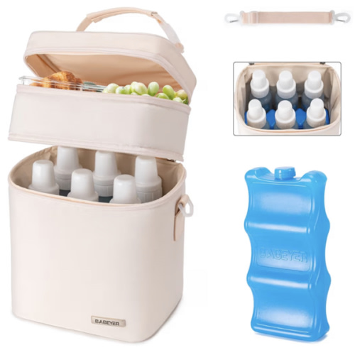 Amazon.com : BABEYER Breastmilk Cooler Bag with Ice Pack Fits 6 Baby Bottles Up to 9 Ounce, Double Deck Leak-Proof Baby Bottles Bag with Shoulder Strap for Nursing & Working Mom, Grey : Baby