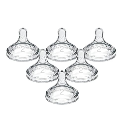 Dr. Brown's Natural Flow Level 2 Wide-Neck Baby Bottle Silicone Nipple, Medium Flow, 3m+, 100% Silicone Bottle Nipple, count 6 (Pack of 1) - Level 2, 3m+ - 6 Count (Pack of 1)