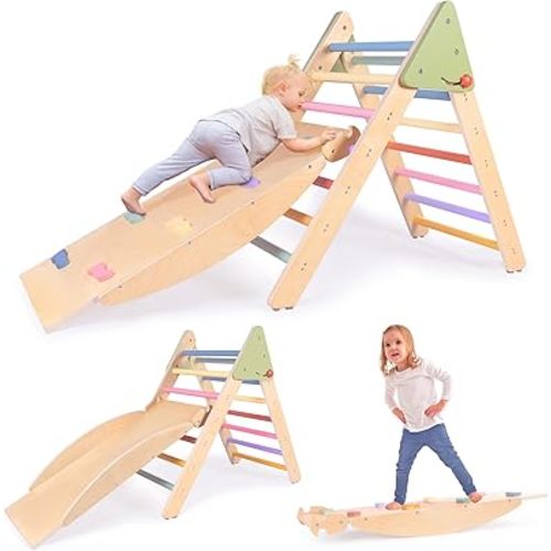 aiwo Pikler Triangle Set 5in1 Montessori Toddler Climbing Toys Indoor, Climbing Toys for Toddlers 1-3 Inside, Baby Climbing Gym Toddler Climber Indoor Playground