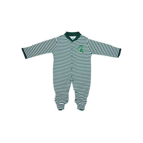 Michigan State Spartans Baby Green Striped Footed Loungewear One Piece Pajamas